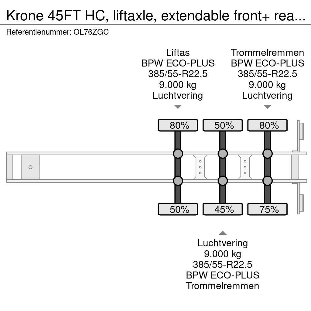 Krone 45FT HC, liftaxle, extendable front+ rear+ bumper, Semi Reboques Porta Contentores