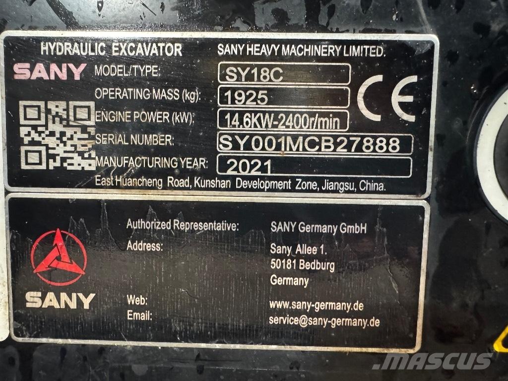 Sany SY 18 C Mini Escavadoras <7t