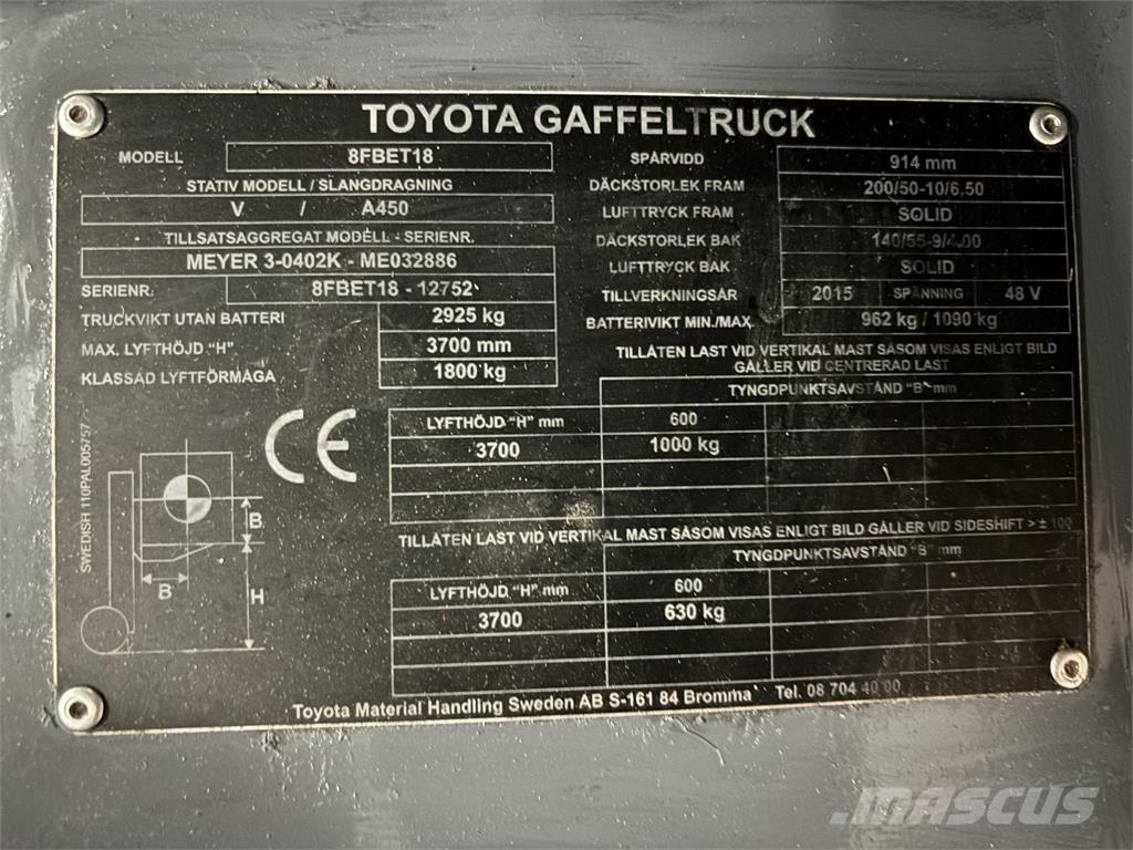 Toyota 8FBET18 Empilhadores eléctricos