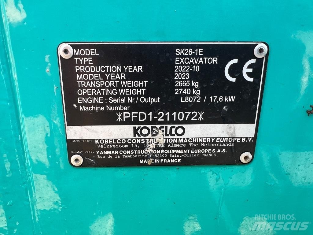 Kobelco SK 26 1E Mini Escavadoras <7t