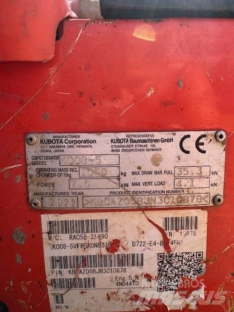 Kubota K 008-5 Mini Escavadoras <7t