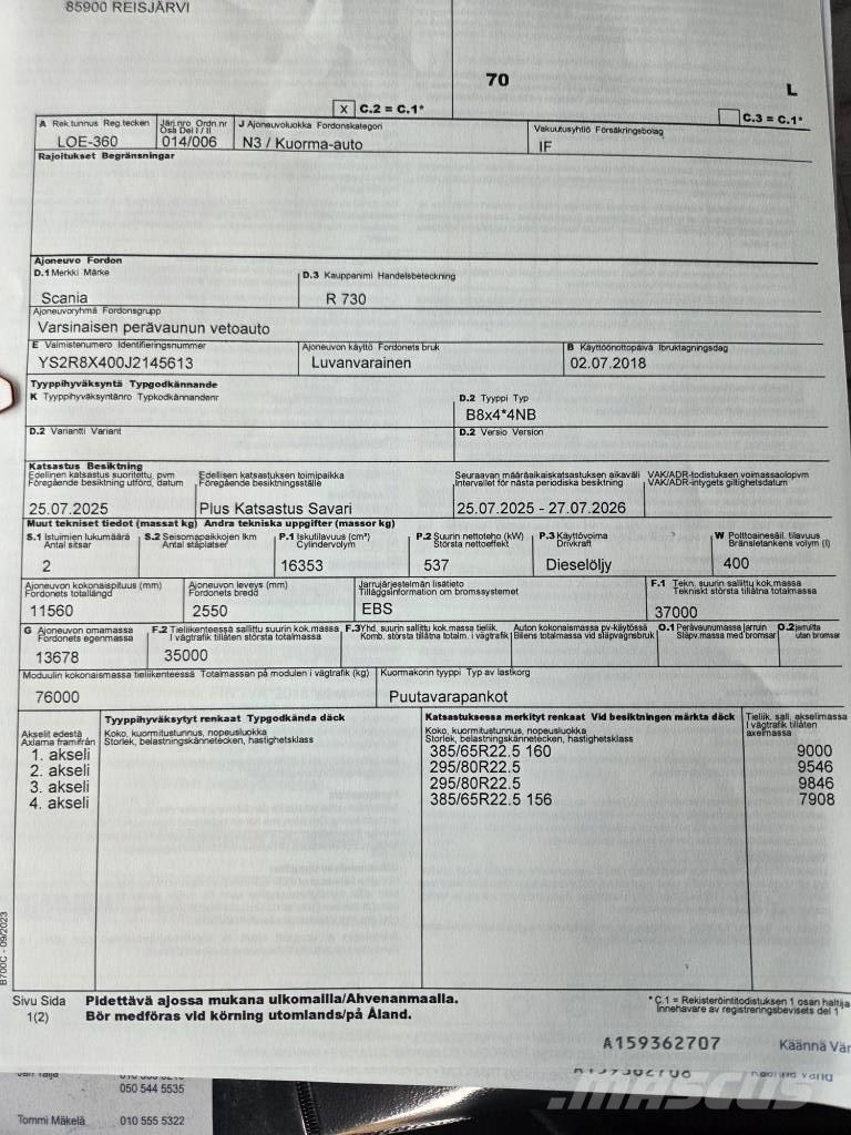 Scania R730 Camiões de transporte de troncos