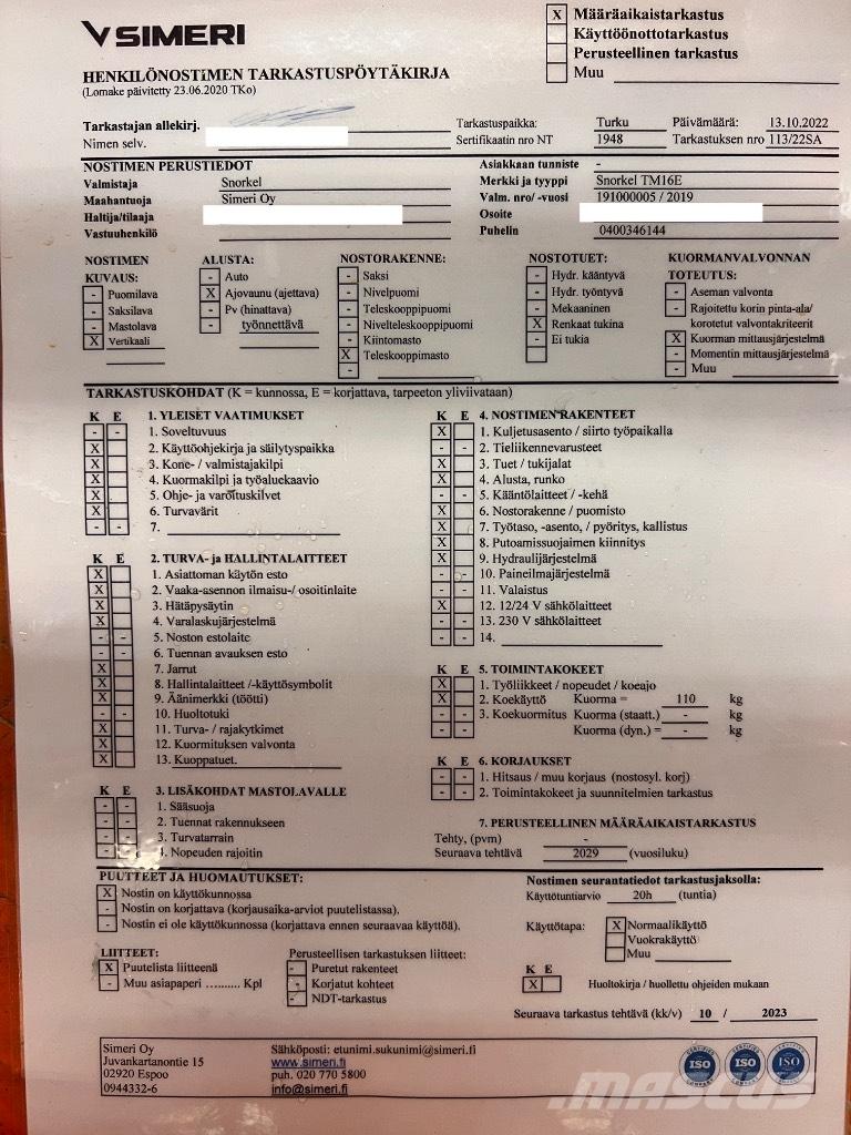 Snorkel tm 16E Elevadores de tesoura