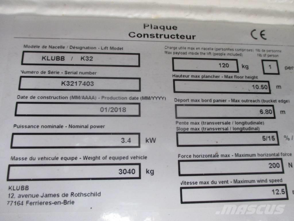 Klubb K32 Plataformas aéreas montadas em camião