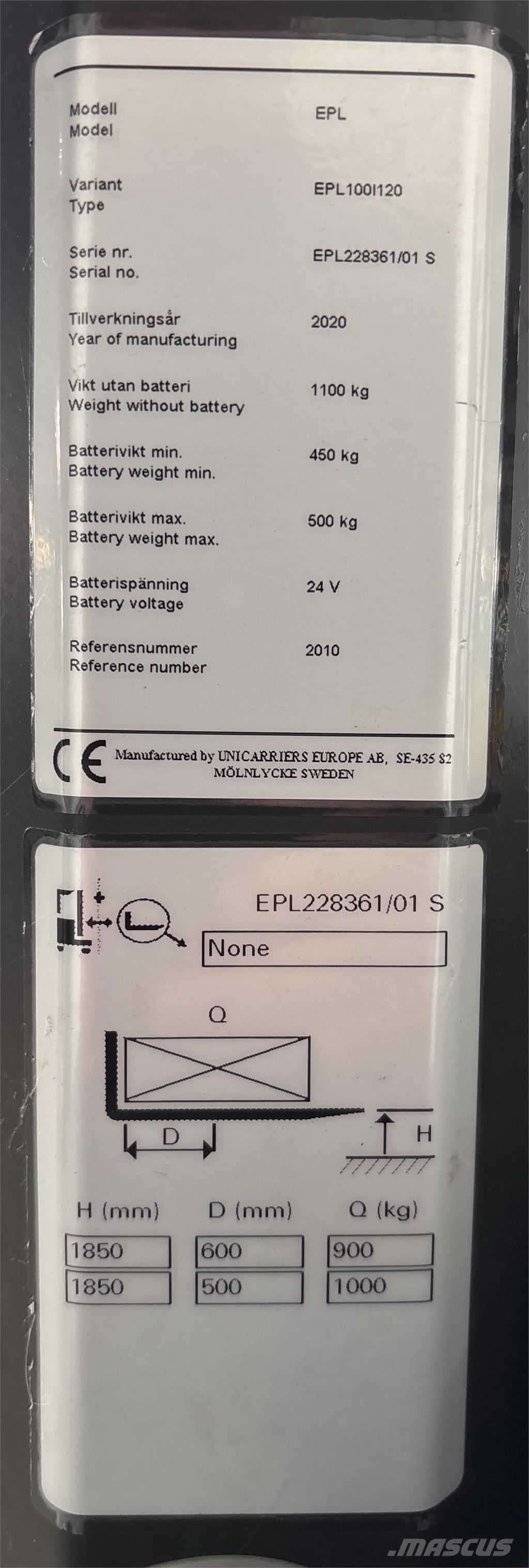 UniCarriers EPL100 Preparadoras de encomendas de baixa elevação