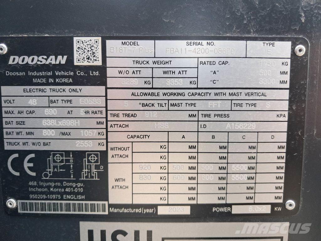 Doosan B18T-7 PLUS Empilhadores eléctricos