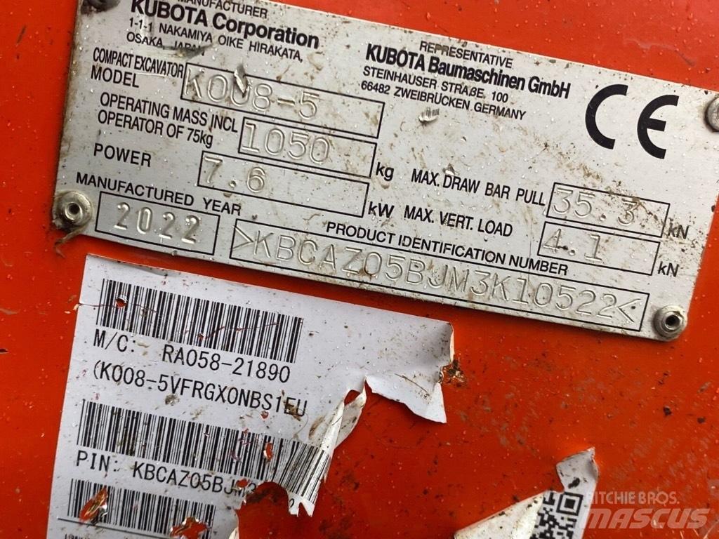 Kubota K008-5 Mini Escavadoras <7t