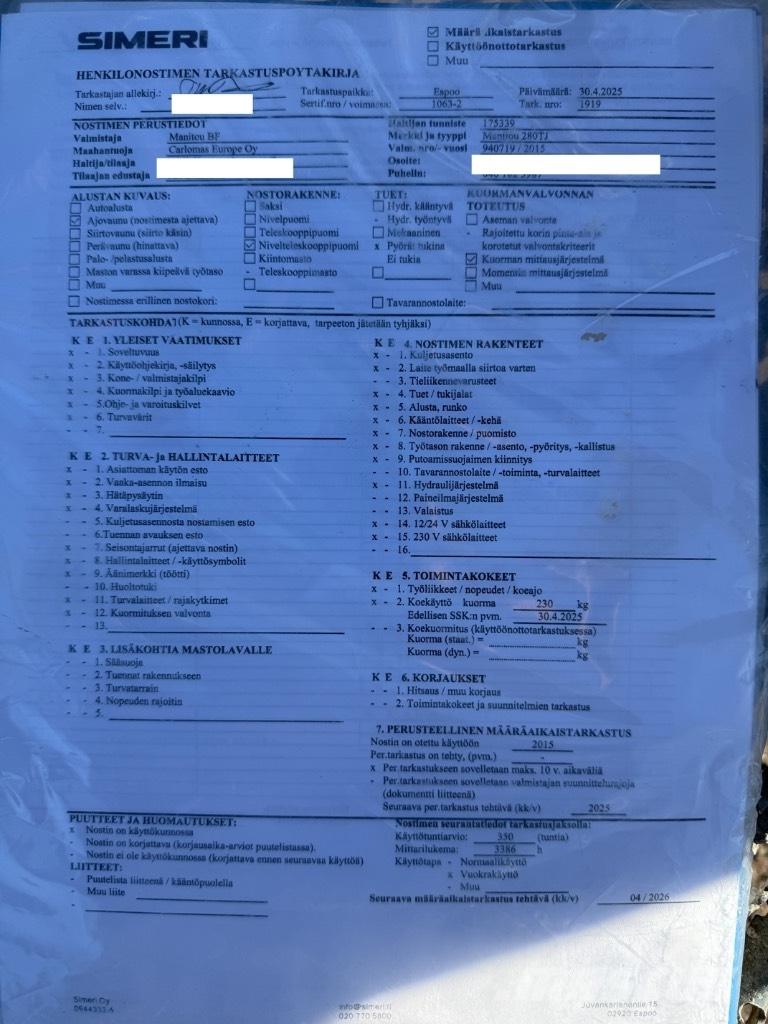 Manitou 280 TJ Elevadores braços articulados