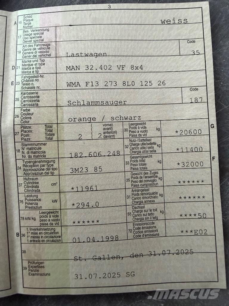 MAN 32.402 VF 8x4 Camiões Aspiradores Combi
