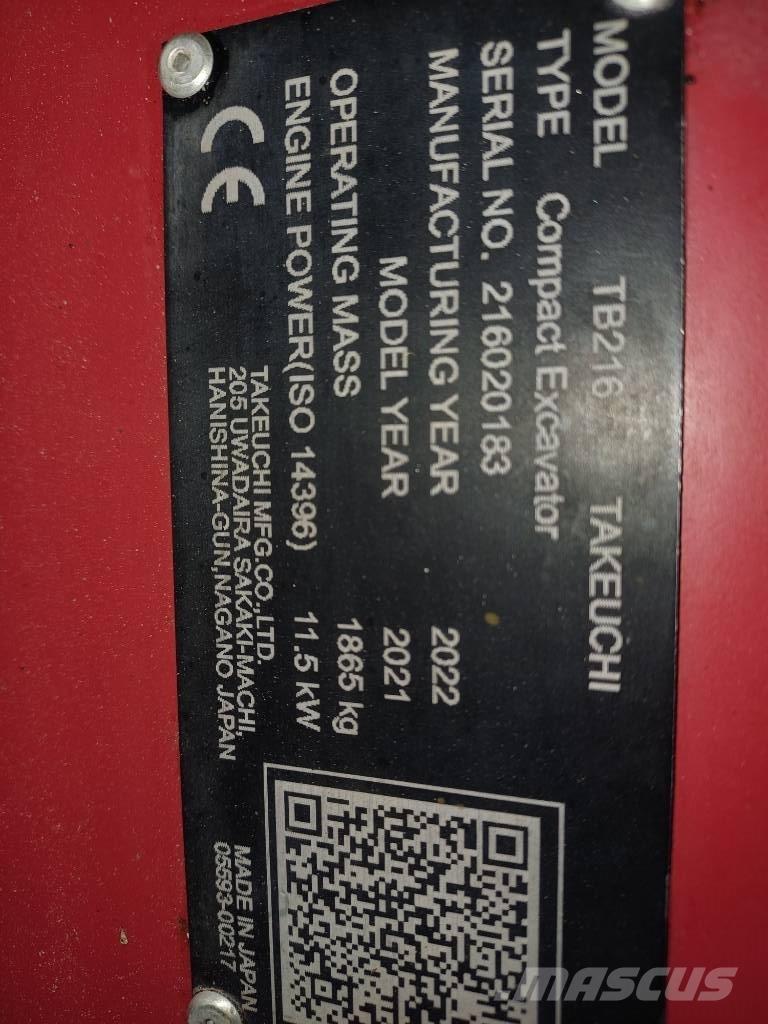 Takeuchi TB 216 Mini Escavadoras <7t