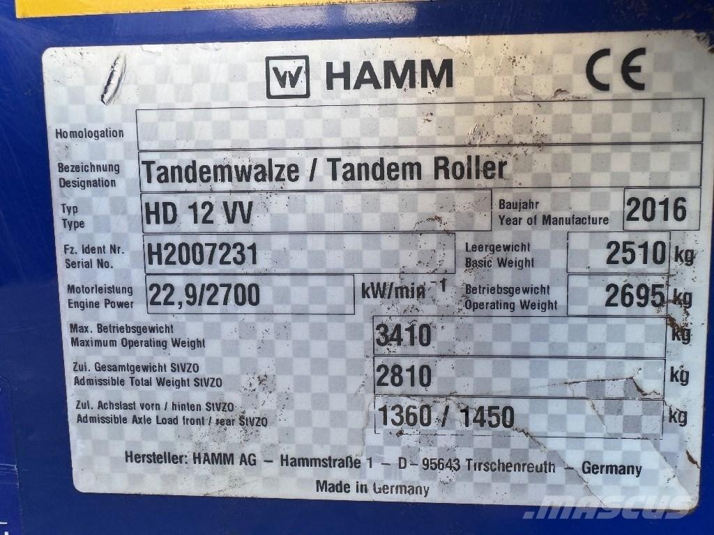 Hamm HD 12 VV Cilindros Compactadores tandem