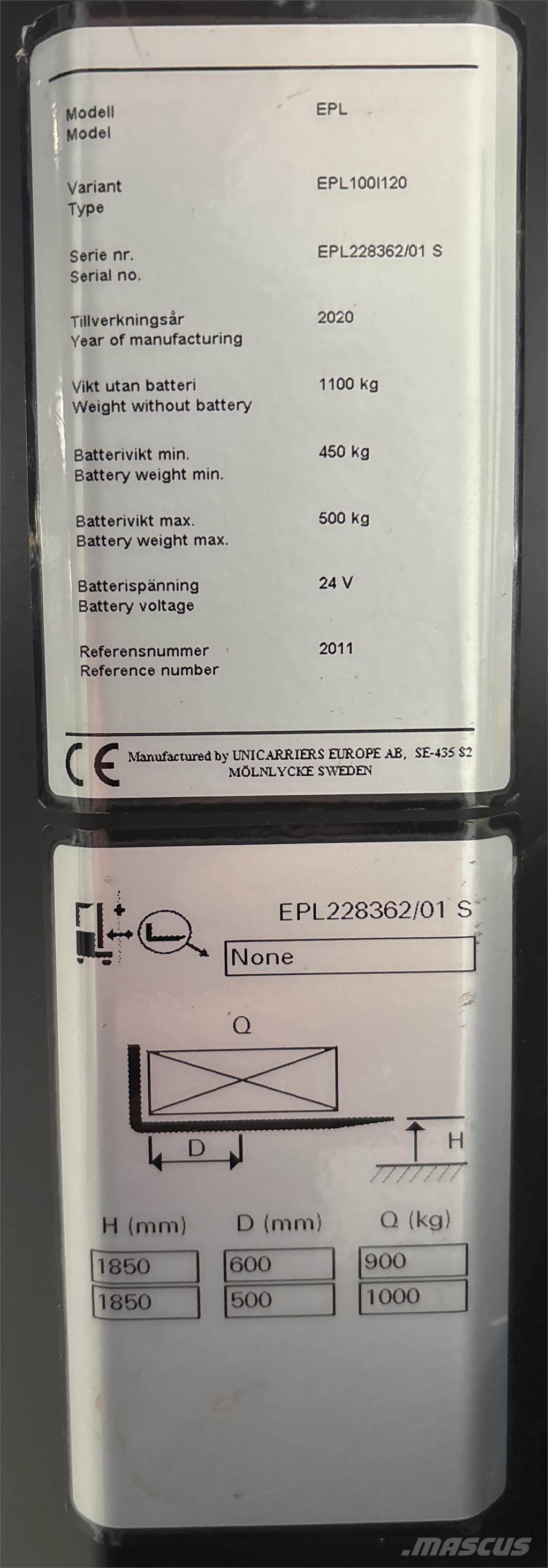 UniCarriers EPL100 Preparadoras de encomendas de baixa elevação