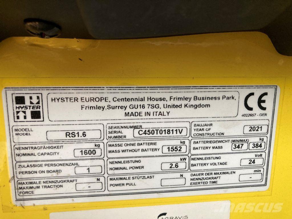 Hyster RS 1.6 IL Self propelled stackers