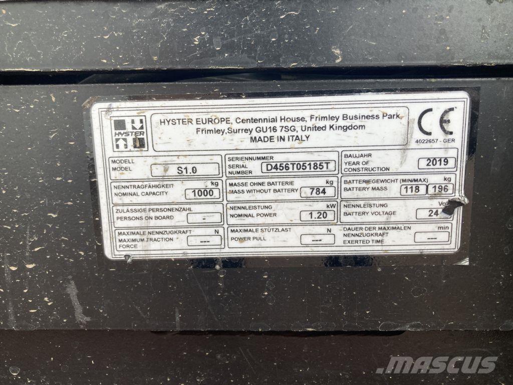 Hyster S 1.0 Empilhador para operador externo