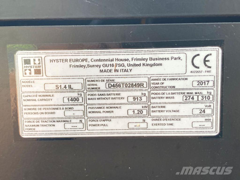 Hyster S 1.4 IL Empilhador para operador externo