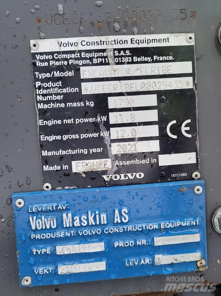Volvo ECR18E Mini Escavadoras <7t