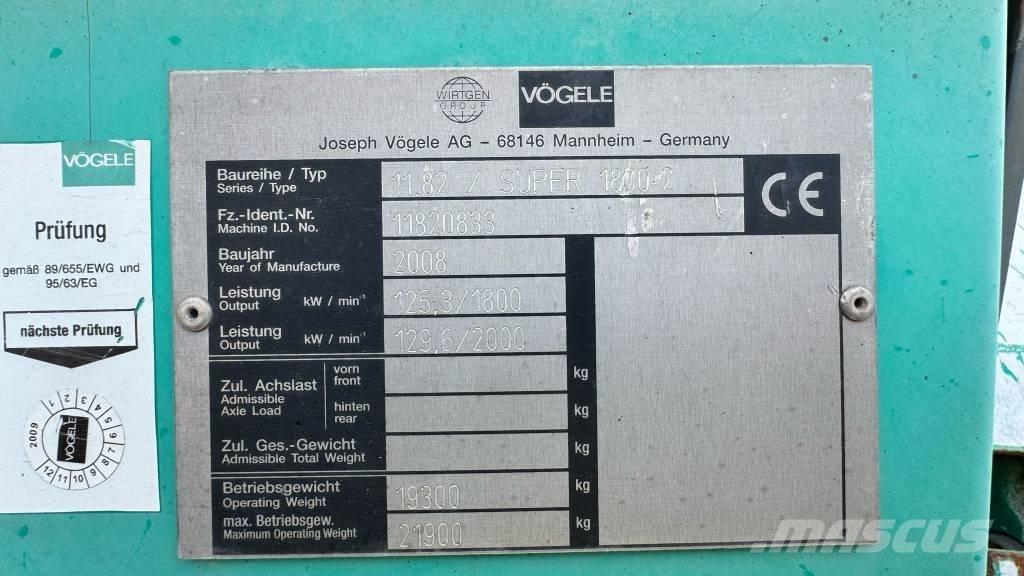 Vögele Super 1800-2 Pavimentadoras de asfalto