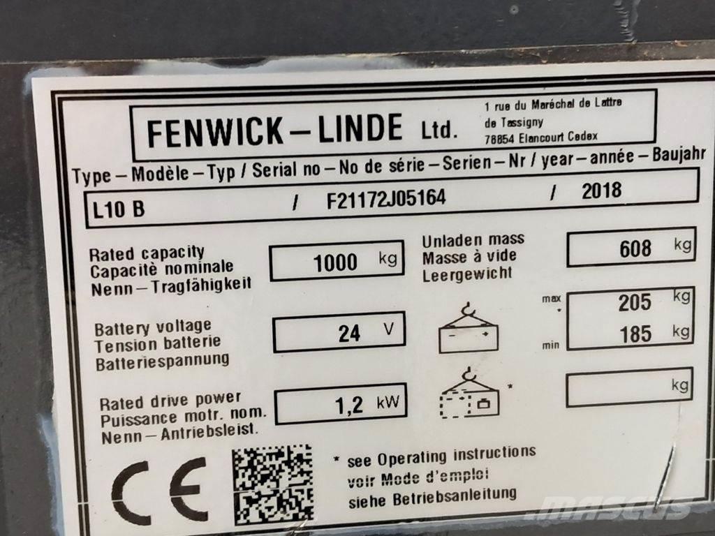 Linde L10B Empilhador para operador externo