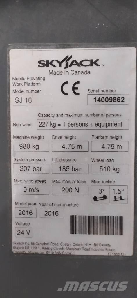 SkyJack SJ 16 Plataformas de Mastro Vertical