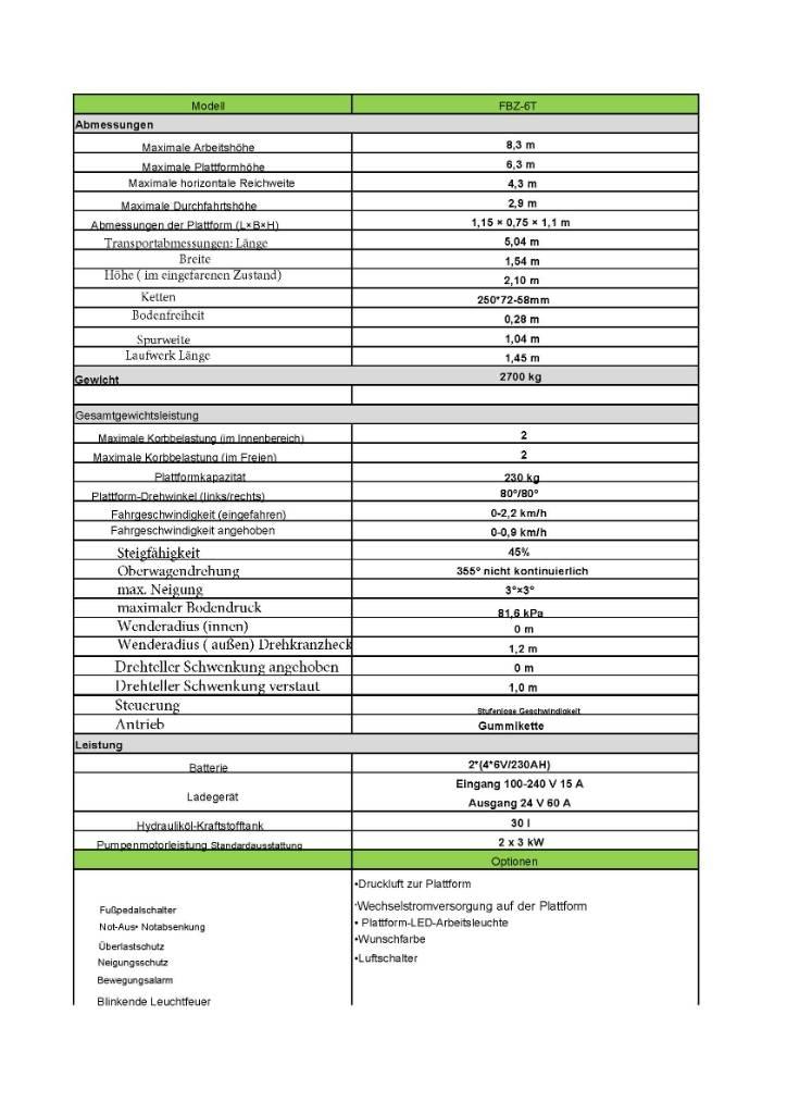 Fronteq FBZ-6T Outros elevadores e plataformas