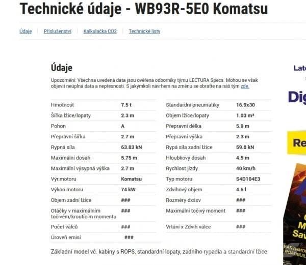 Komatsu WB 93 R Retroescavadoras