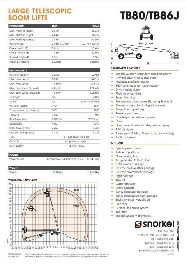Snorkel TB86J Elevadores braços Telescópicos