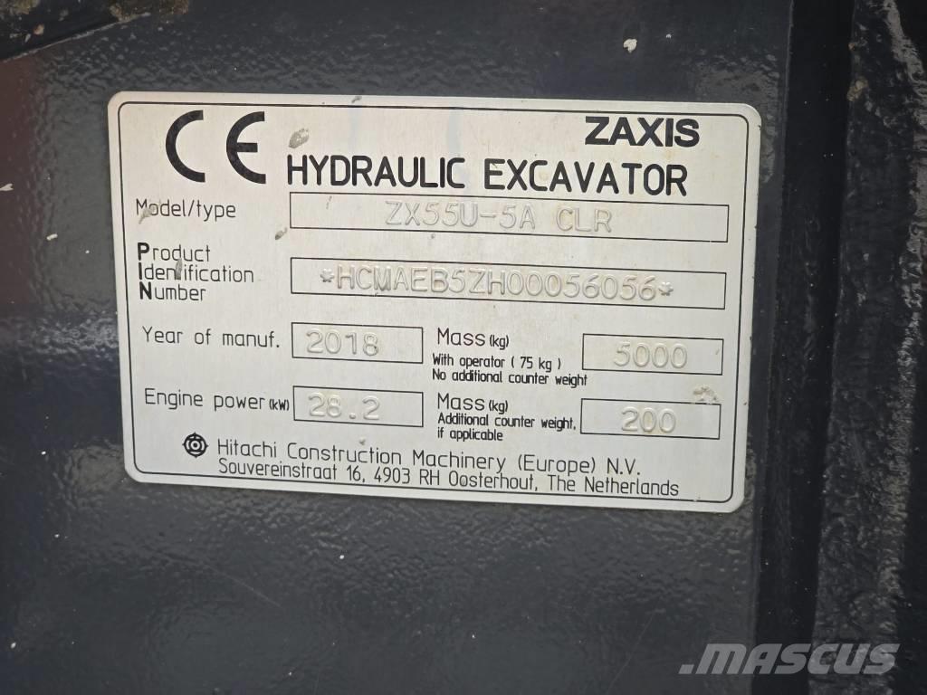 Hitachi ZX55U-5A CLR Mini Escavadoras <7t