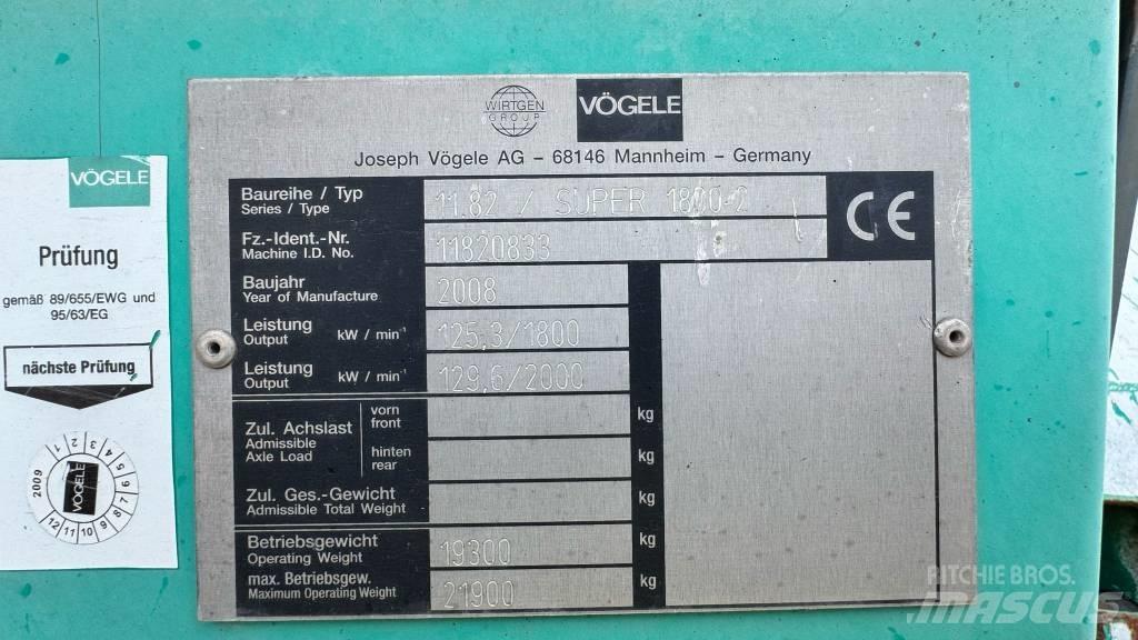 Vögele Super 1800-2 Pavimentadoras de asfalto