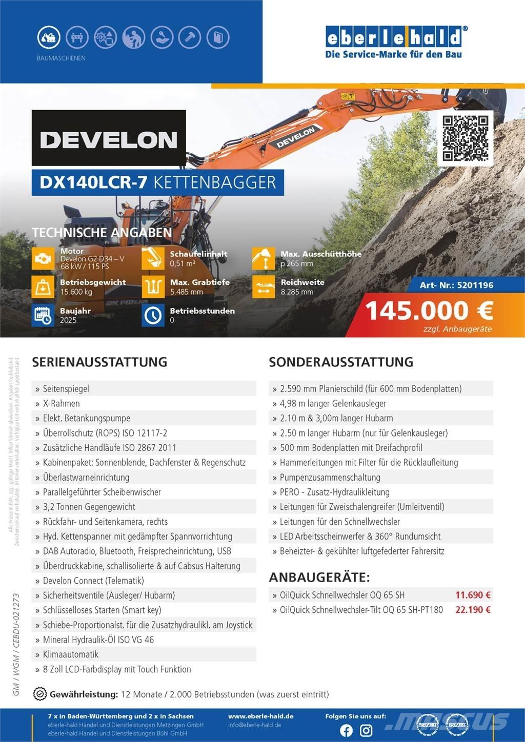 Develon DX140LCR-7 Escavadoras de rastos