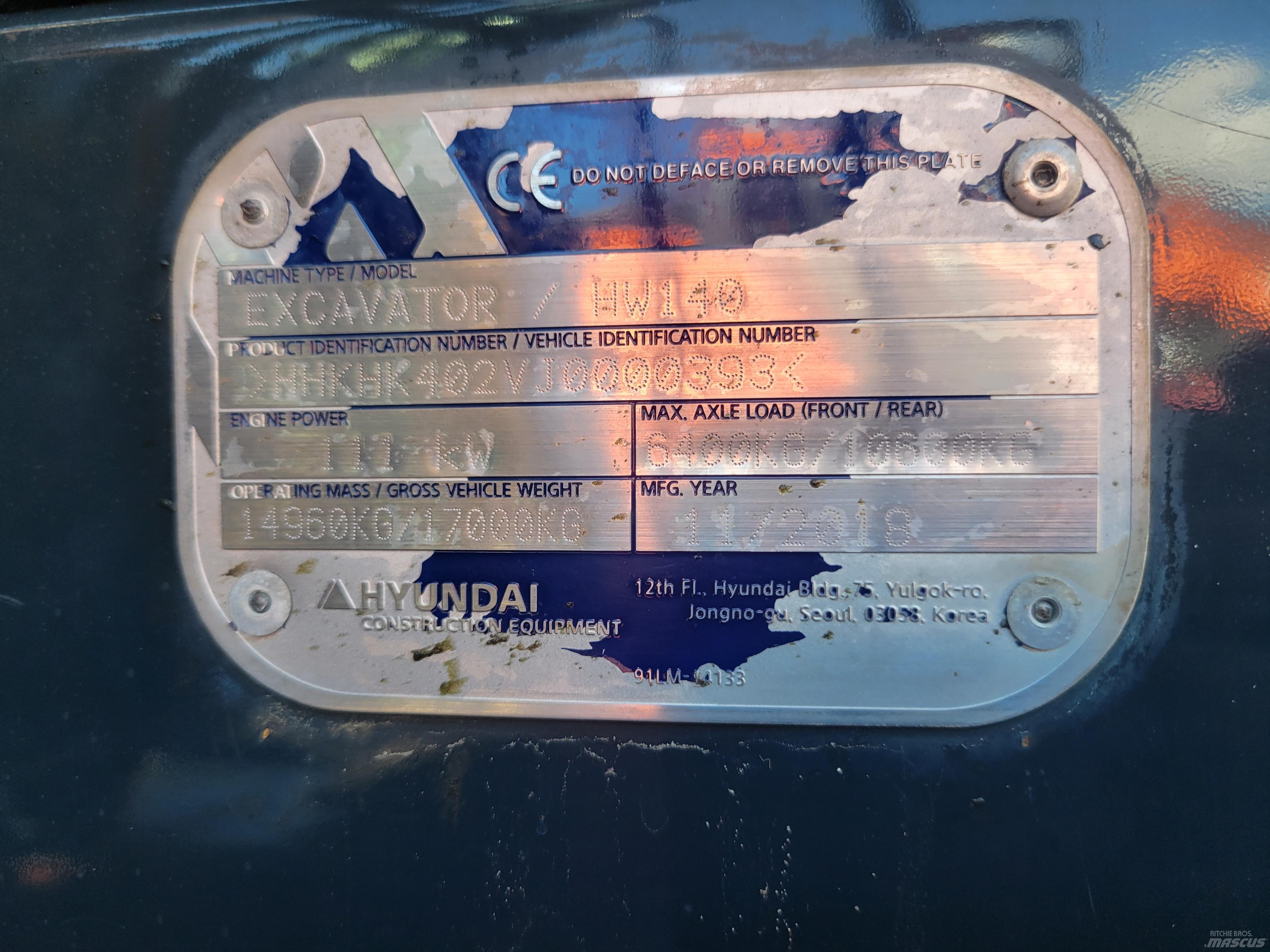 Hyundai HW140 Escavadoras de rodas