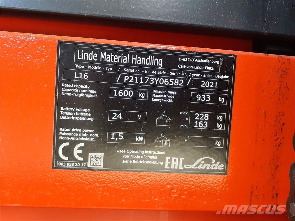 Linde L16i Empilhador para operador externo
