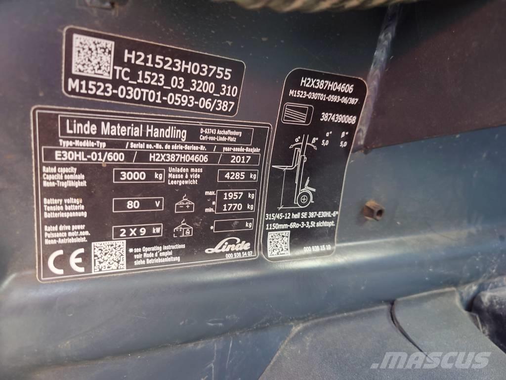 Linde E30/600HL/387 Empilhadores eléctricos
