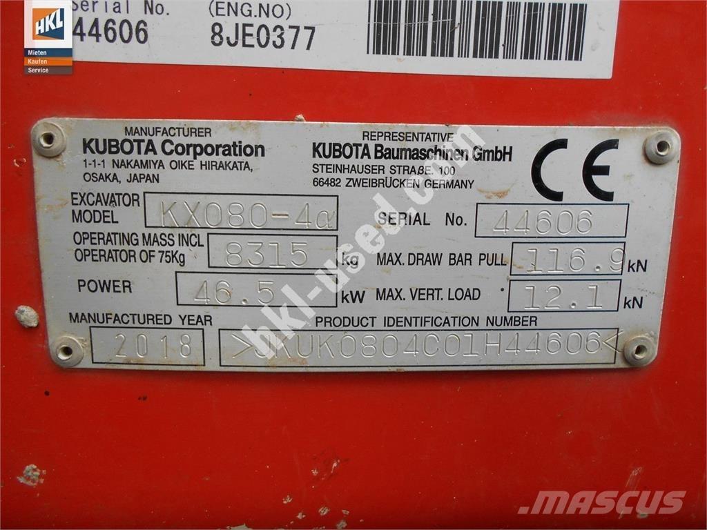 Kubota KX 080-4 Mini Escavadoras <7t