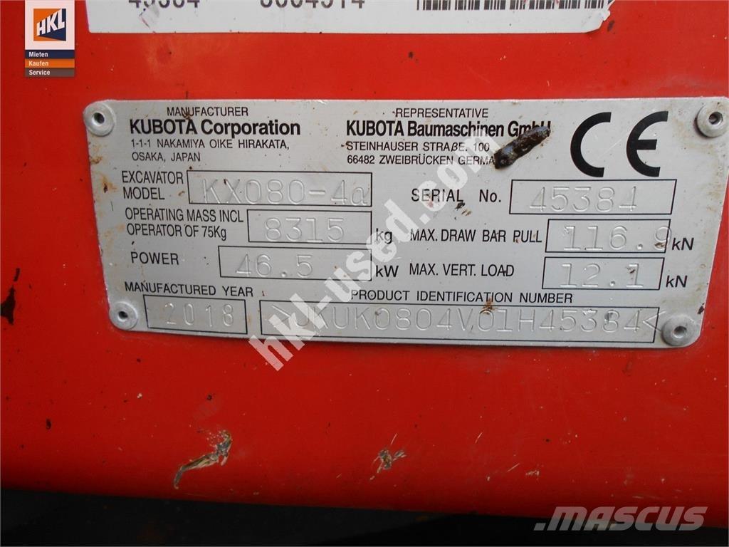 Kubota KX 080-4 Mini Escavadoras <7t