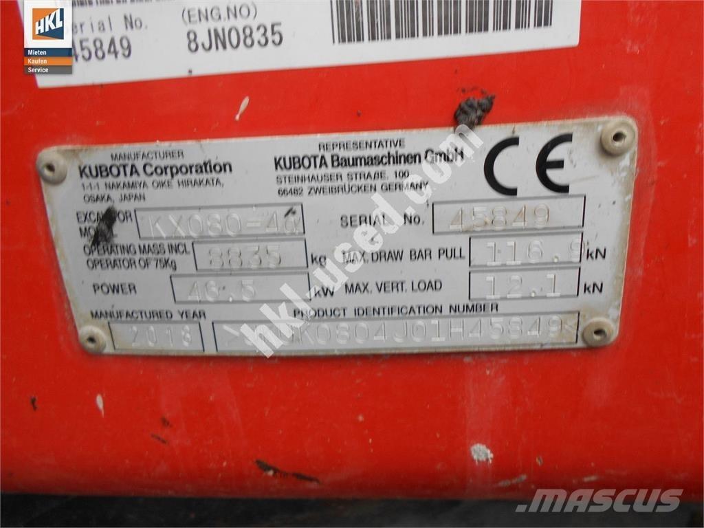 Kubota KX 080-4 Mini Escavadoras <7t