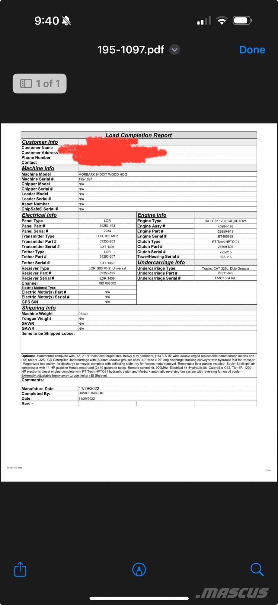 Morbark 6400XT Outros componentes