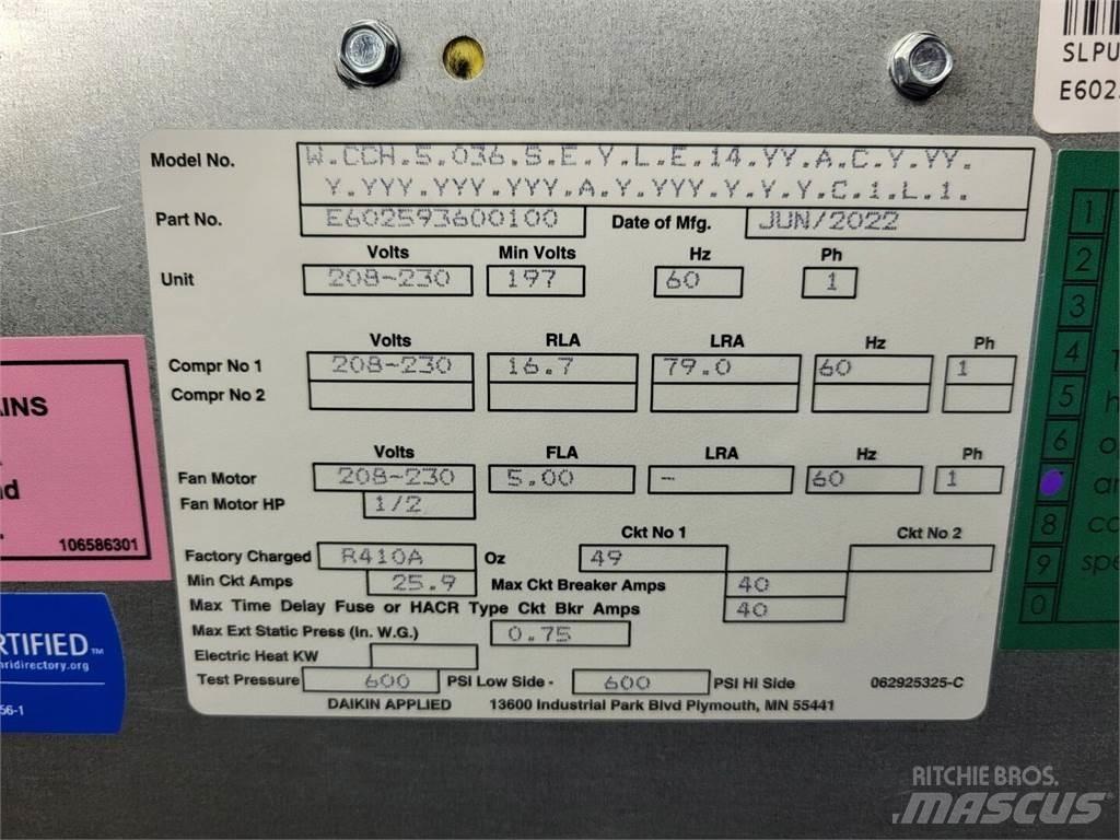  DAIKIN Enfinity 036 Equipamento de aquecimento e descongelamento