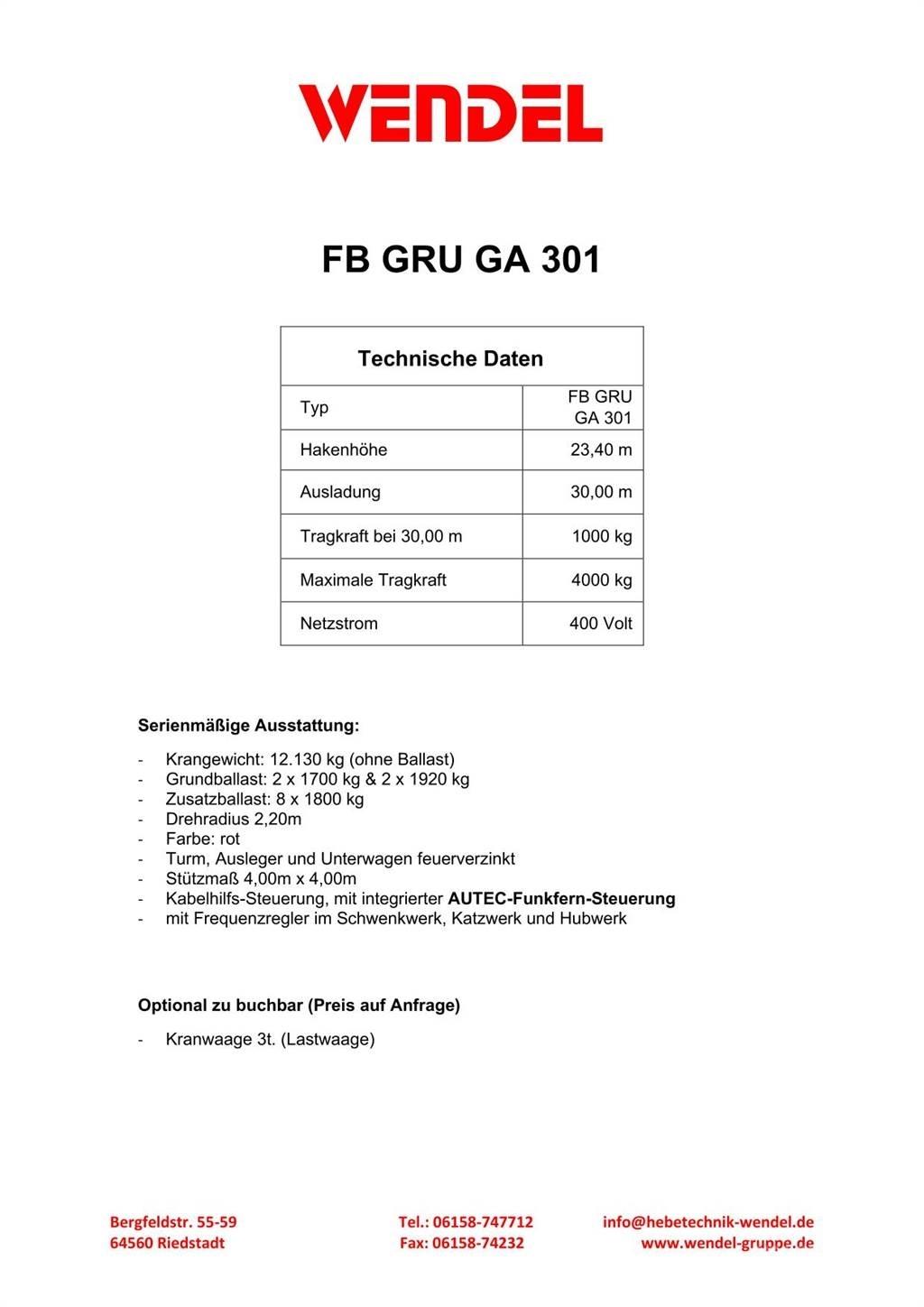 FB GRU GA 301 Gruas de construção