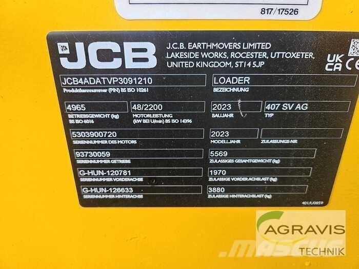JCB 407 AGRI STUFE V Pás carregadoras de rodas