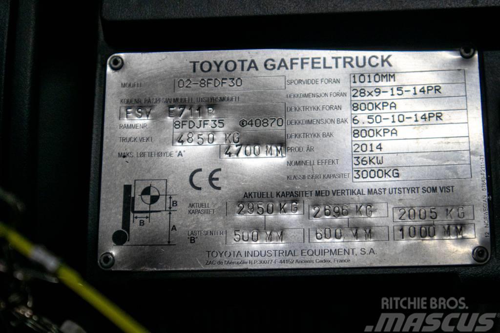 Toyota 02-8FDF30,dieselmotviktstruck med 4700 mm lyfthöjd Empilhadores Diesel