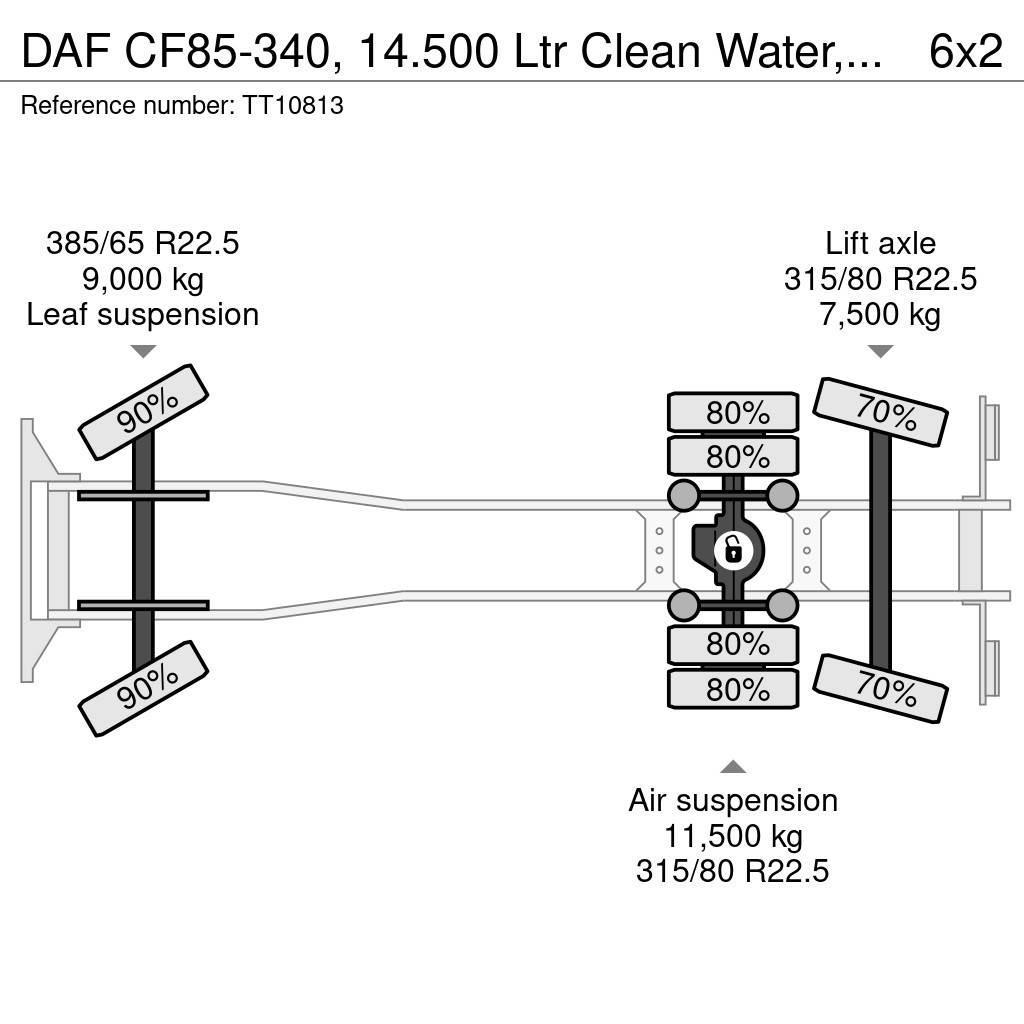 DAF CF85-340, 14.500 Ltr Clean Water, High-Pressure, E Camiões-cisterna