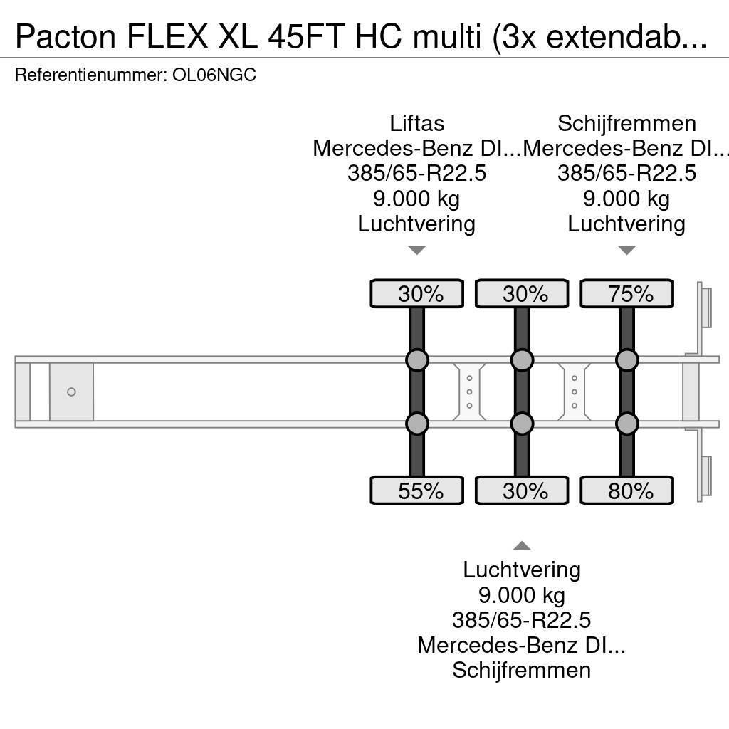 Pacton FLEX XL 45FT HC multi (3x extendable), liftaxle, M Semi Reboques Porta Contentores