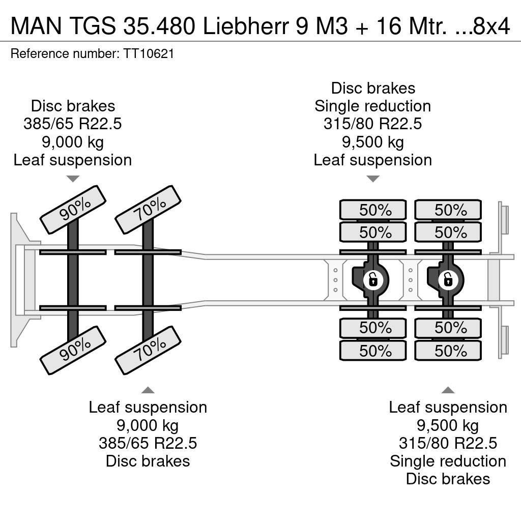 MAN TGS 35.480 Liebherr 9 M3 + 16 Mtr. Belt/Band/Förde Camiões de betão