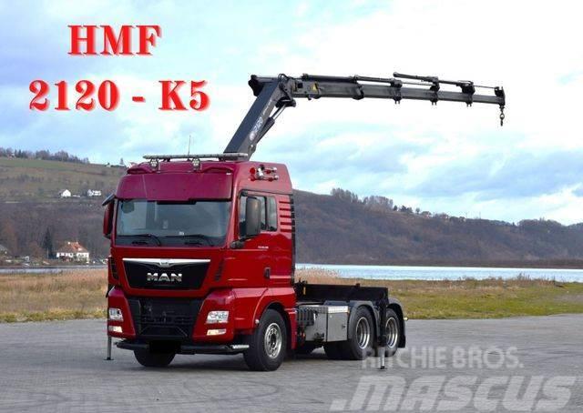 MAN TGX 28.480 Sattelzugmaschine + HMF 2120 K5/FUNK Camiões grua