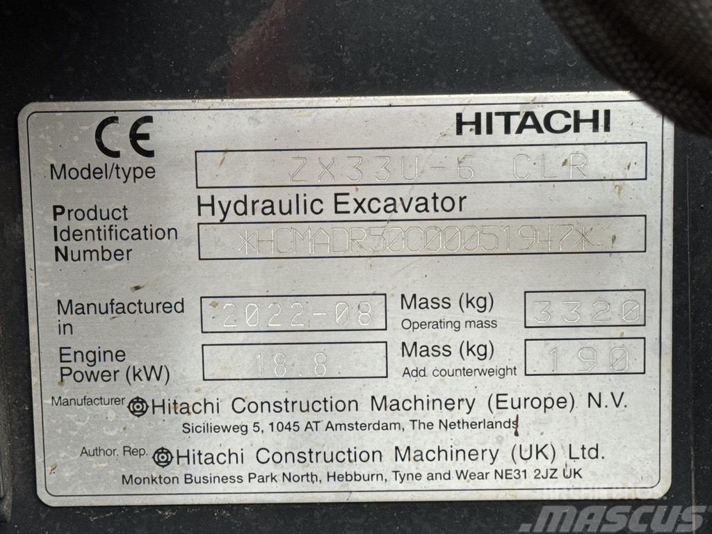 Hitachi ZX 33 U-6 Mini Escavadoras <7t