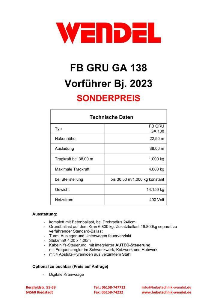 FB GRU GA 138 - Turmdrehkran - Baukran - Kran Gruas de construção