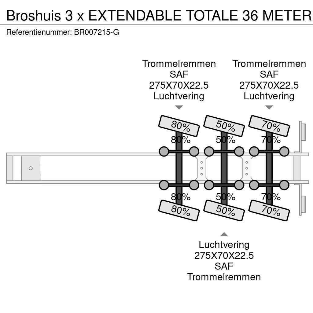 Broshuis 3 x EXTENDABLE TOTALE 36 METER Semi Reboques estrado/caixa aberta