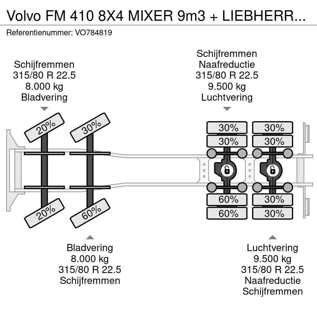 Volvo FM 410 8X4 MIXER 9m3 + LIEBHERR CONVEYOR BELT Camiões de betão