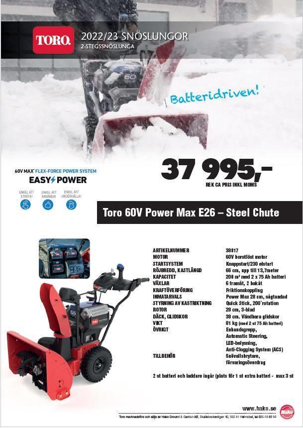 Toro Power Max E26 Batteridriven 2-stegs snöslunga Lançadores de neve