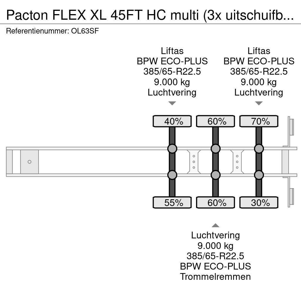 Pacton FLEX XL 45FT HC multi (3x uitschuifbaar), 2x lifta Semi Reboques Porta Contentores